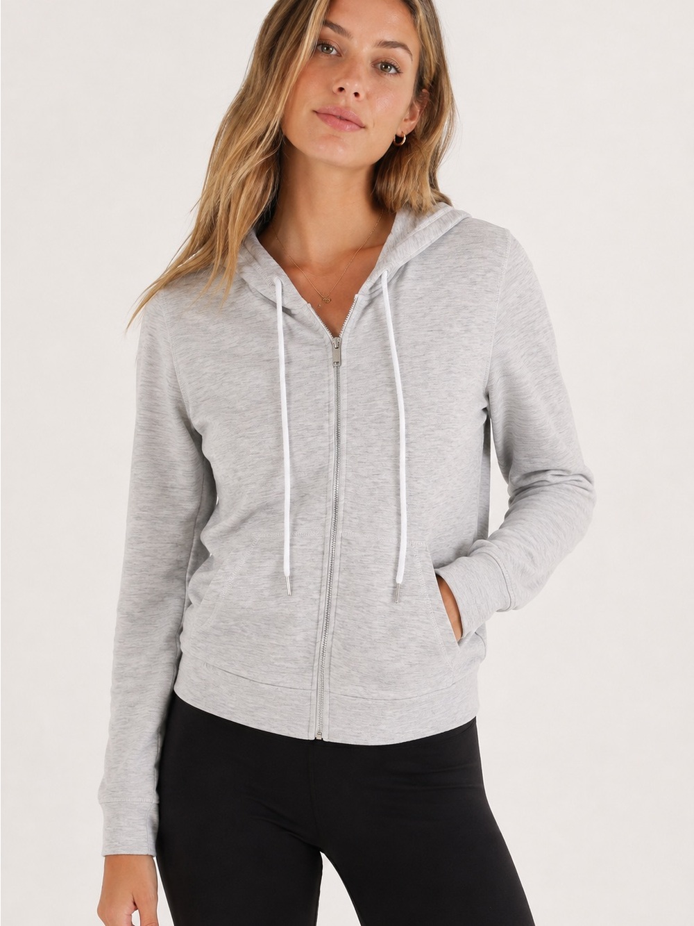 Reiss Heather Gray Full‑Zip Hoodie with Drawstrings XS